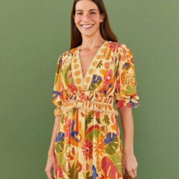 NEW WITH TAGS FARM Rio Yellow Rio Tapestry Maxi Dress - Picture 1 of 9